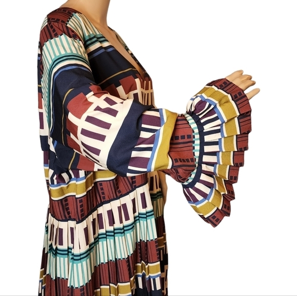 Eloquii Multicolored Pleated Dress Long Sleeve Flare Pleat Cuff Est Size 2X - Picture 12 of 16